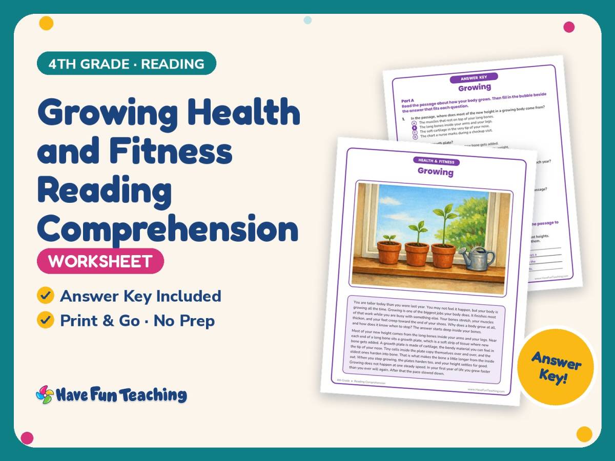 Growing Health and Fitness Reading Comprehension Worksheet – 4th Grade preview