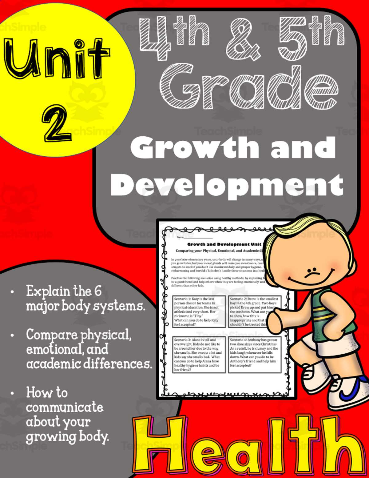 An educational teaching resource from K-5 Treasures entitled Growth and Development Health: 4th and 5th Grade Unit 2 downloadable at Teach Simple.