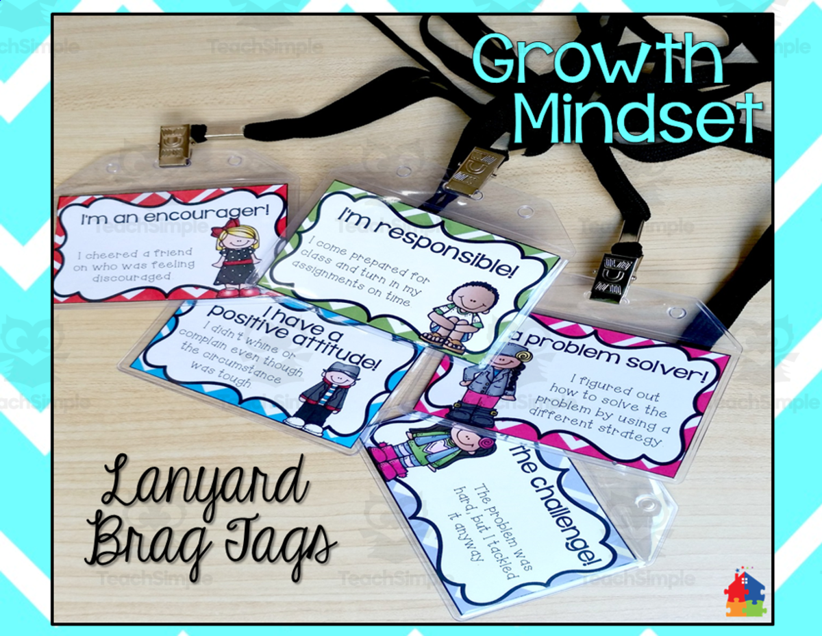 An educational teaching resource from Teachers R Us Homeschool entitled Growth Mindset Lanyard Brag Tags downloadable at Teach Simple.