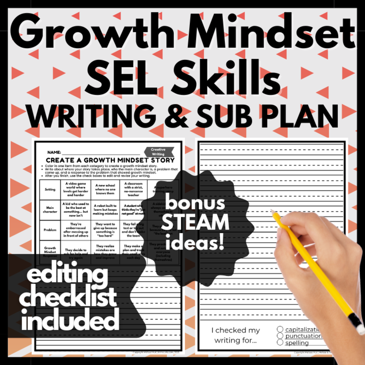 An educational teaching resource from Melissa Is Teaching entitled Growth Mindset Strategies SEL Skills Writing Challenge downloadable at Teach Simple.