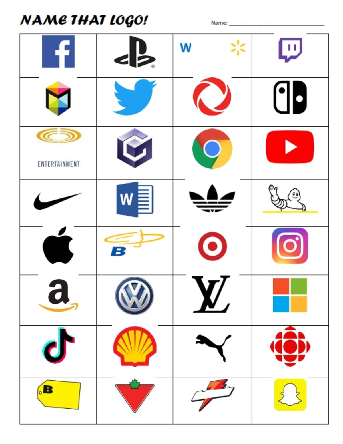 An educational teaching resource from Brave Education entitled Guess That Logo – Middle School Brand Game downloadable at Teach Simple.