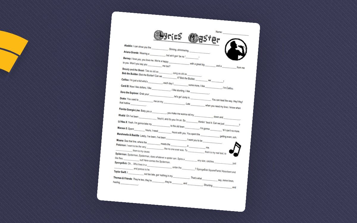 An educational teaching resource from Brave Education entitled Guess the Lyrics – Music Word Game Activity downloadable at Teach Simple.