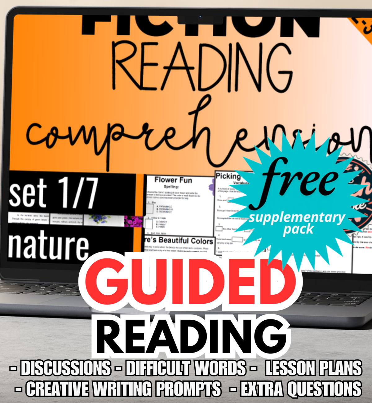 An educational teaching resource from Cored Education entitled Guided Reading Activities with Lesson Plans: Fiction Set 1 - Nature downloadable at Teach Simple.