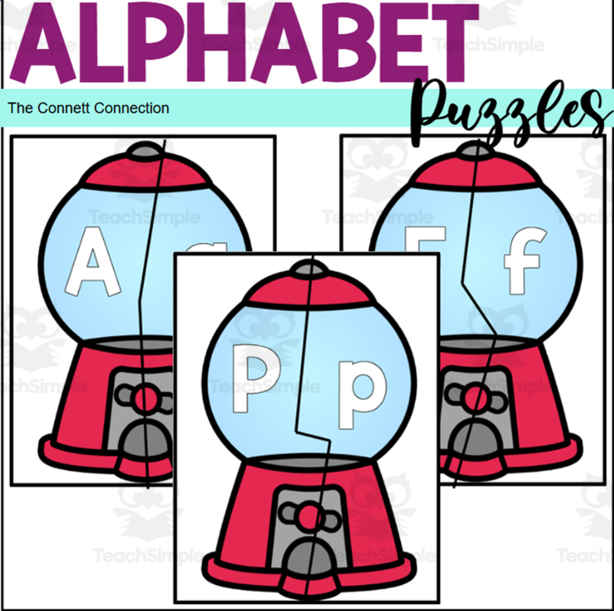 An educational teaching resource from The Connett Connection entitled Gumball Alphabet Puzzles downloadable at Teach Simple.