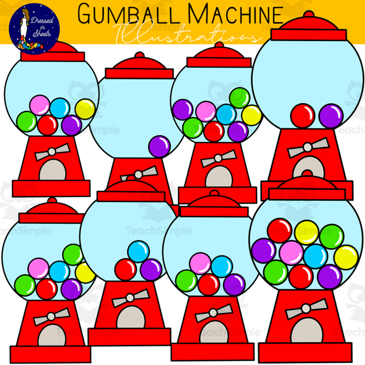 An educational teaching resource from Soumara Siddiqui entitled Gumball Machine Clip Art Show preview image 1 Show preview image 2 downloadable at Teach Simple.