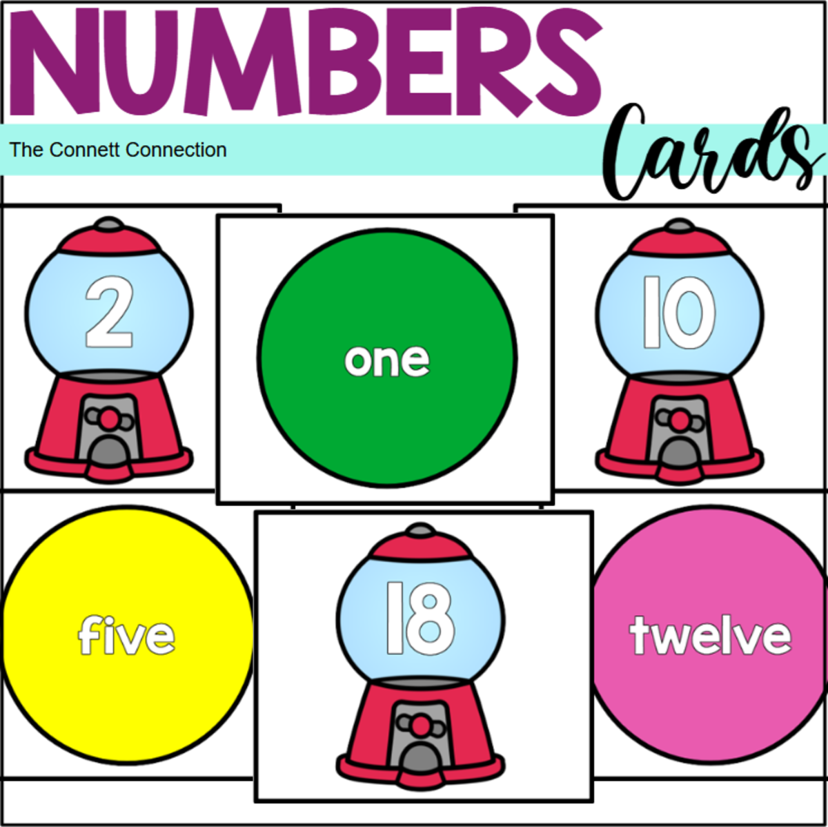 An educational teaching resource from The Connett Connection entitled Gumball Number Cards downloadable at Teach Simple.
