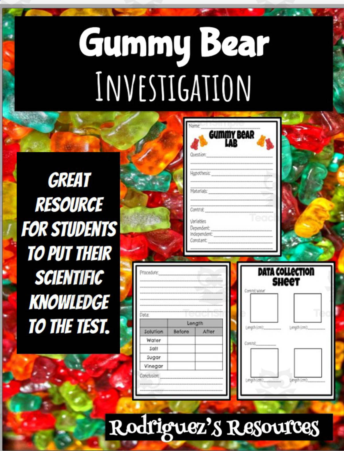 An educational teaching resource from Rodriguez's Resources entitled Gummy Bear Investigation Lab downloadable at Teach Simple.