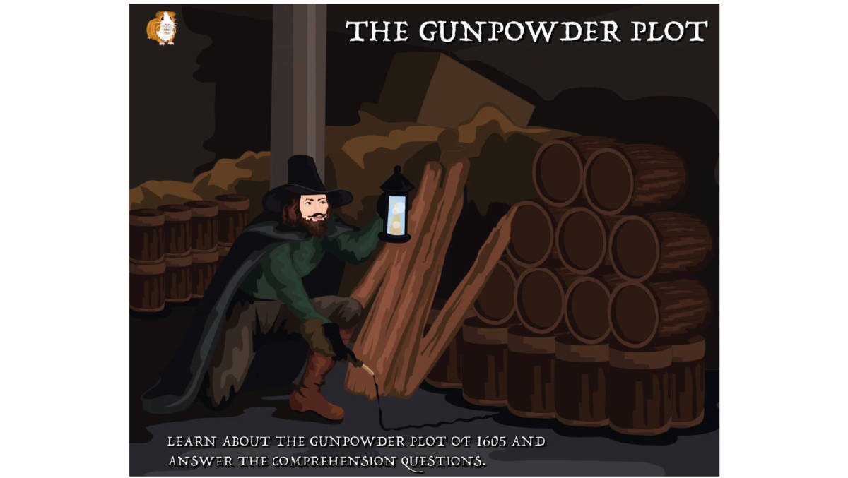 An educational teaching resource from Guinea Pig Education entitled Guy Fawkes And The Gun Powder Plot Reading Comprehension (8 years plus) downloadable at Teach Simple.
