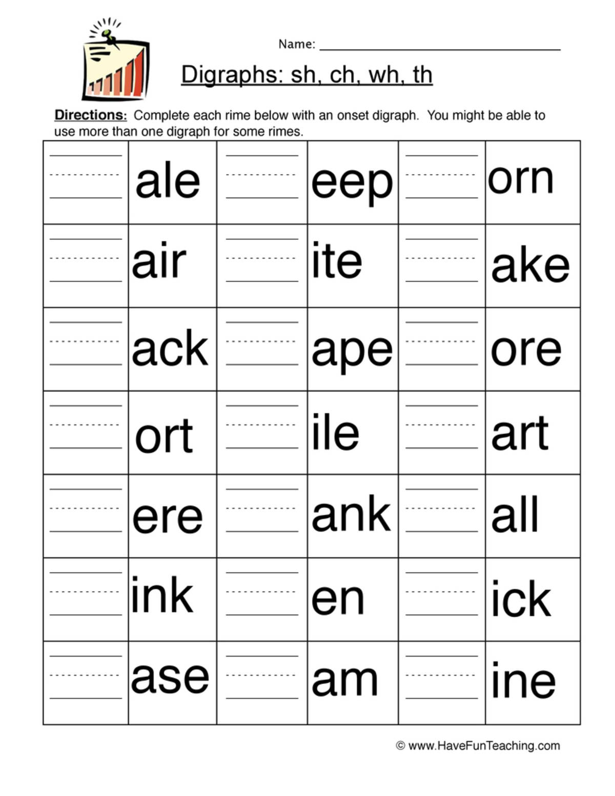 An educational teaching resource from Have Fun Teaching entitled H Digraphs Worksheet - Word Bank downloadable at Teach Simple.