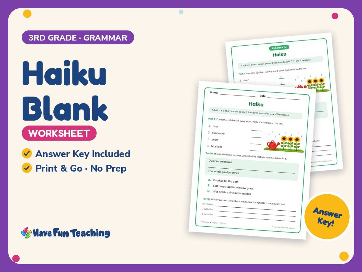 Haiku Blank Worksheet – 3rd Grade Poetry & Syllables Practice preview