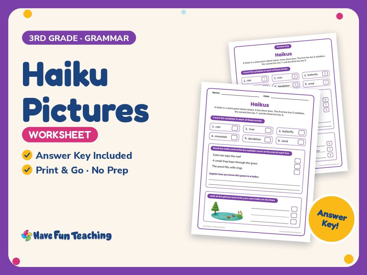 Haiku Pictures Worksheet – 3rd Grade Poetry & Syllables Practice preview