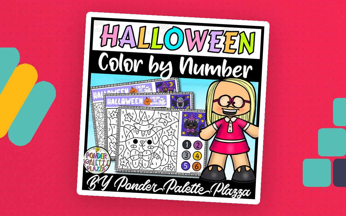 An educational teaching resource from Ponder Palette Plazza entitled Halloweeen Color by Number - Halloween Activities downloadable at Teach Simple.