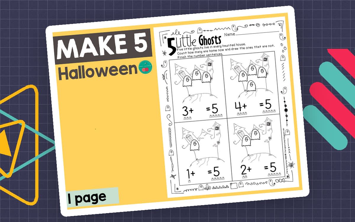 An educational teaching resource from Cherry Workshop entitled Halloween 5 Little Ghosts downloadable at Teach Simple.