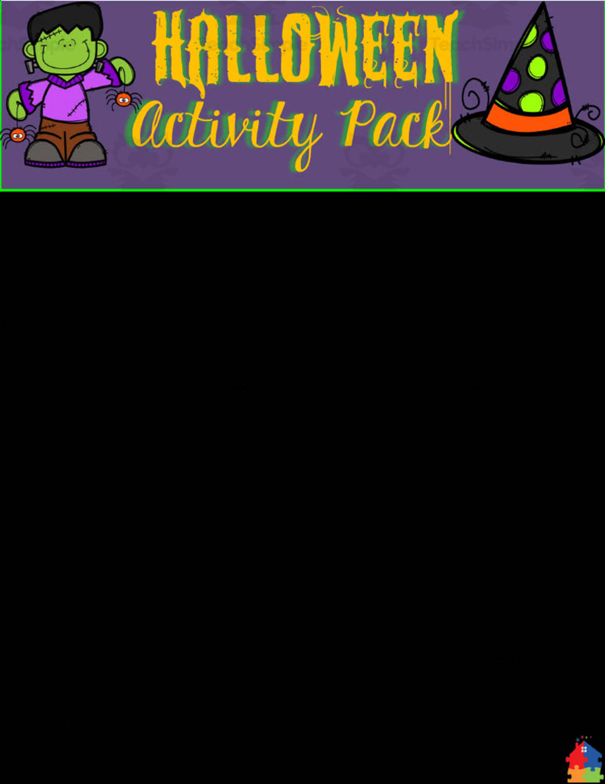 An educational teaching resource from Teachers R Us Homeschool entitled Halloween Activity Pack Part 1 downloadable at Teach Simple.