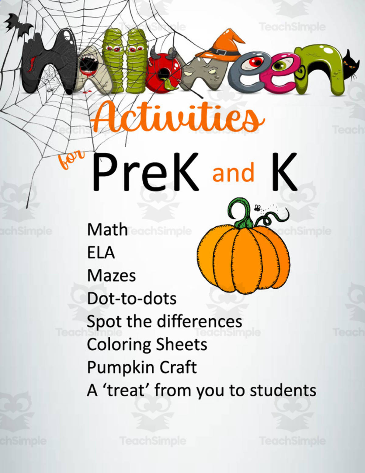 An educational teaching resource from Tandem Teaching Moments entitled Halloween Activity Package for PreK and Kindergarten downloadable at Teach Simple.