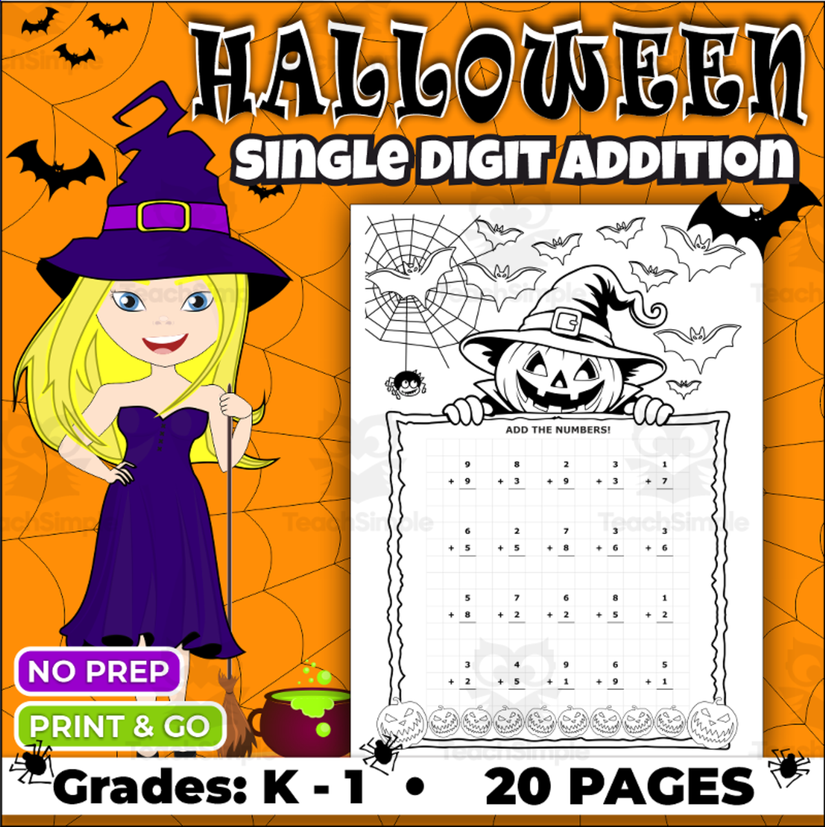 Halloween Addition Worksheets – Single-Digit Math Activities for Kids preview