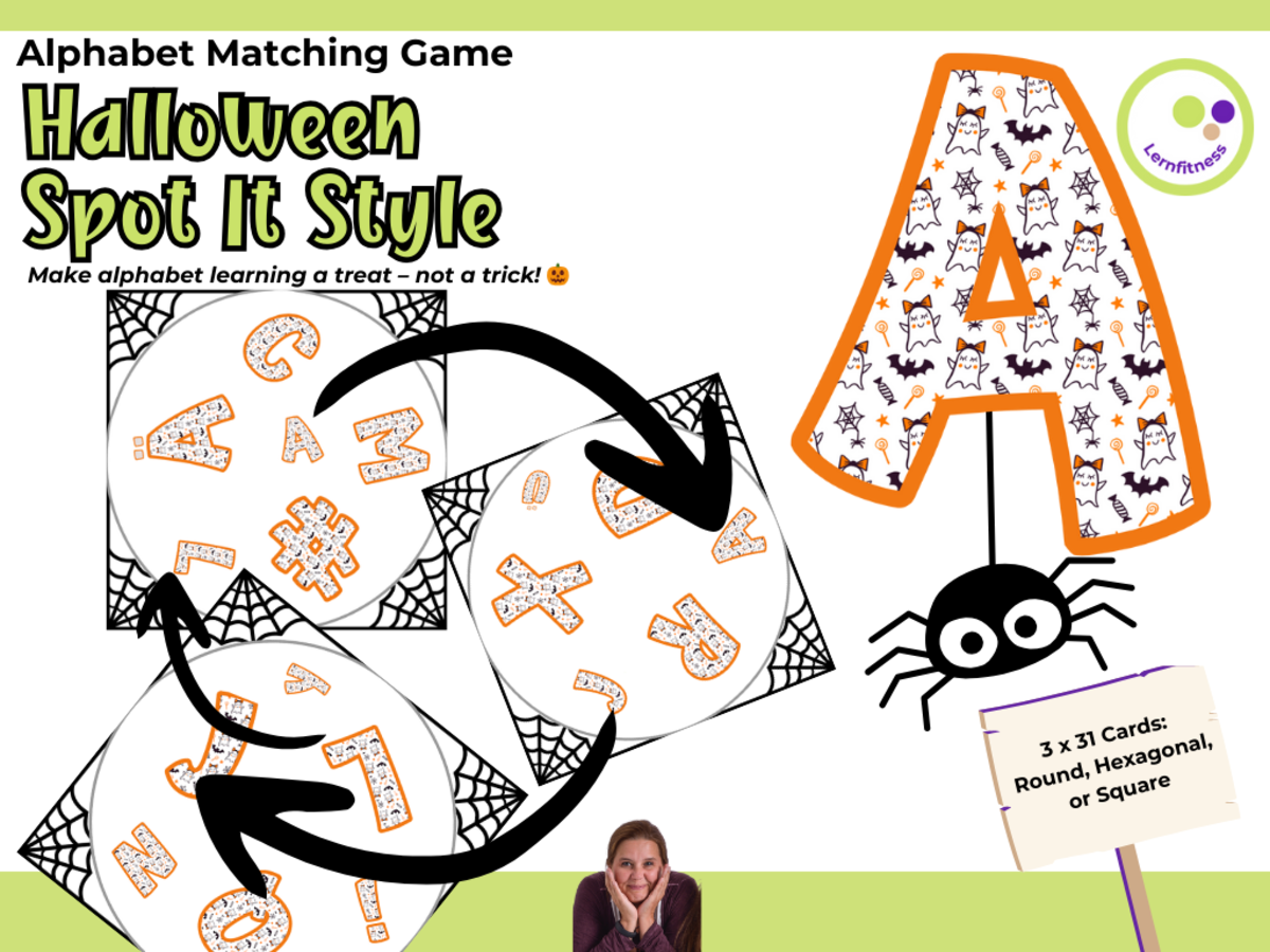 An educational teaching resource from Lernfitness entitled Halloween Alphabet Matching Game – Spot It Style Cards Early Literacy downloadable at Teach Simple.