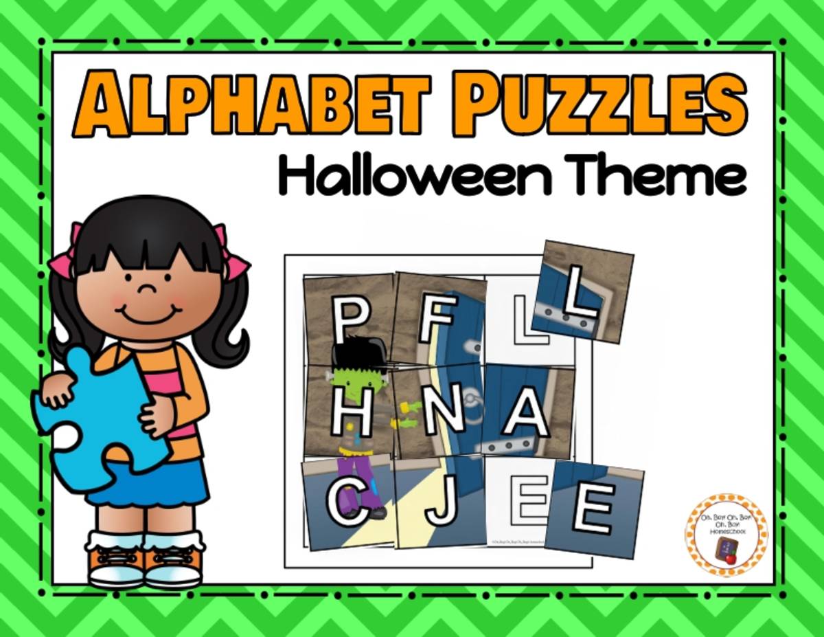 An educational teaching resource from Oh Boy Homeschool entitled Halloween Alphabet Puzzles downloadable at Teach Simple.