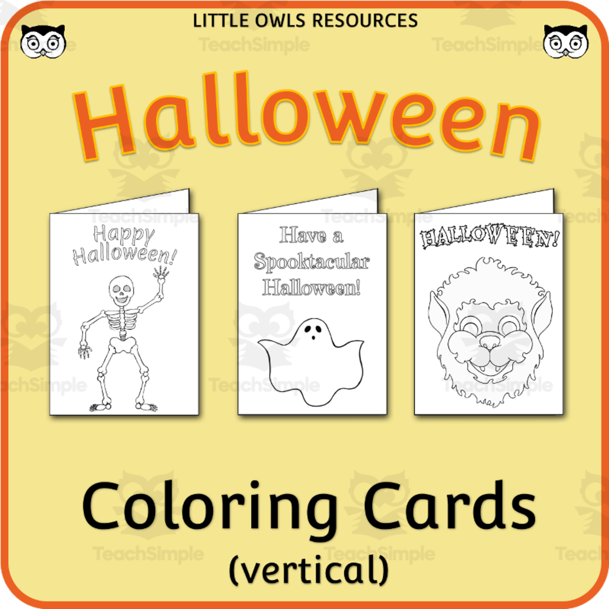 An educational teaching resource from Little Owls Resources entitled Halloween Cards - Vertical downloadable at Teach Simple.