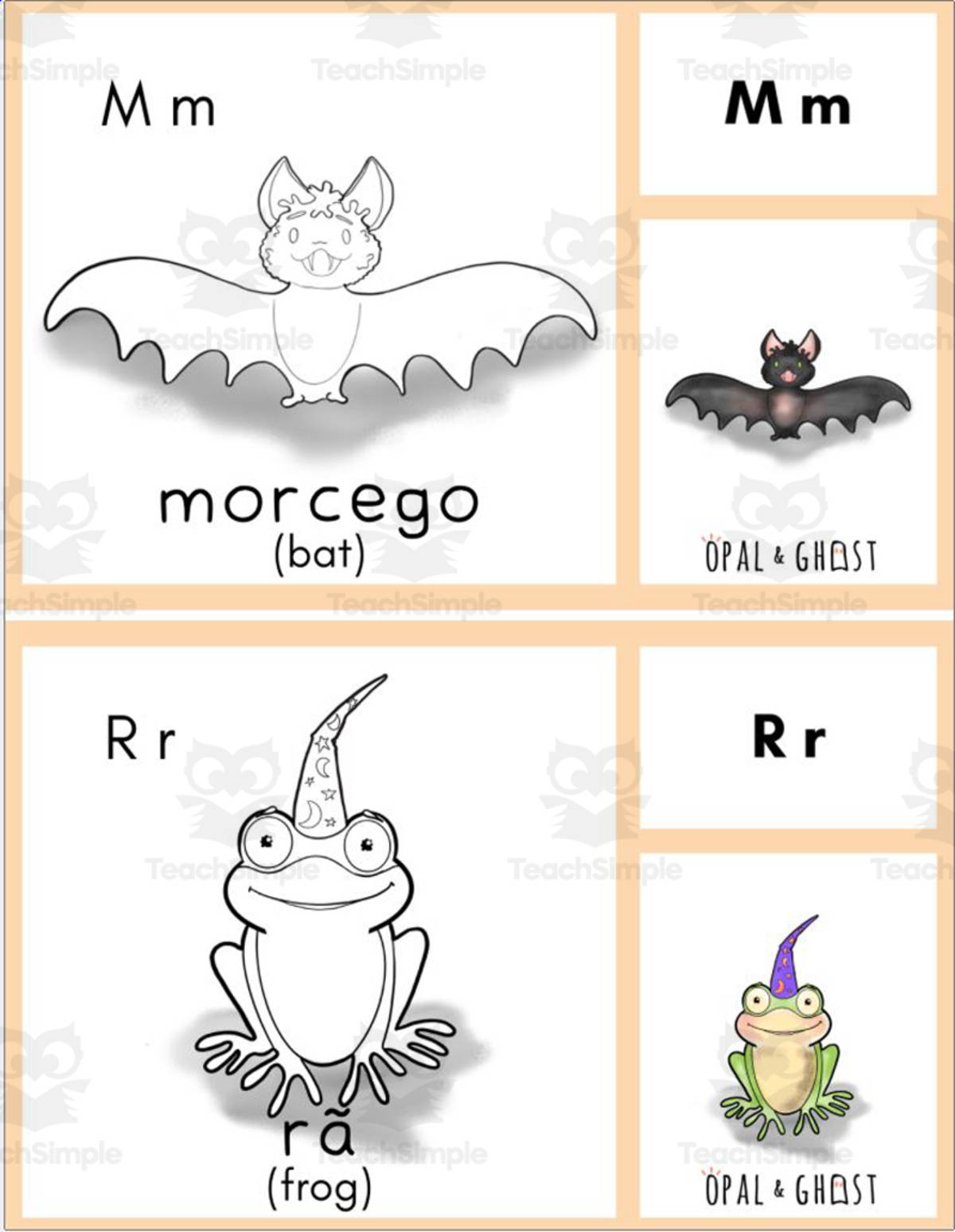 An educational teaching resource from Christine Dias entitled Halloween Coloring Fun - Coloring in Portuguese and English (Letra M e R) downloadable at Teach Simple.