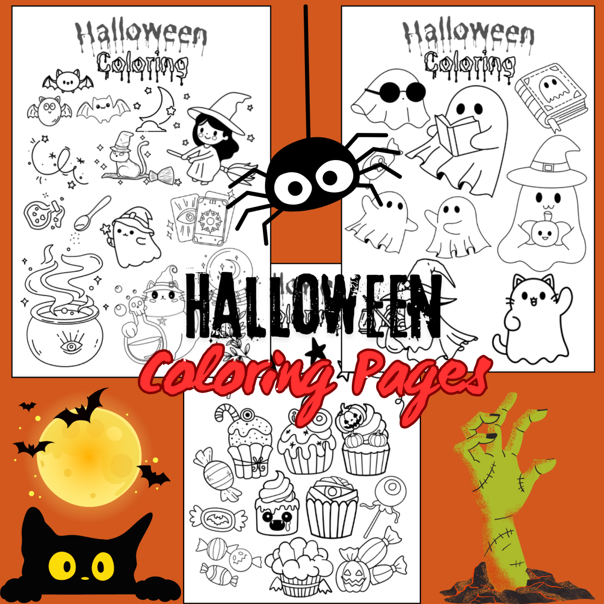 An educational teaching resource from Cutie worksheets986 entitled Halloween Coloring Pages | Cute & Spooky Printables for Kids downloadable at Teach Simple.