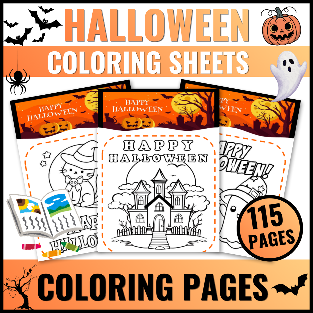 An educational teaching resource from Bambolina55 entitled Halloween Coloring Pages, October Halloween Coloring Book for Prek, Ki downloadable at Teach Simple.