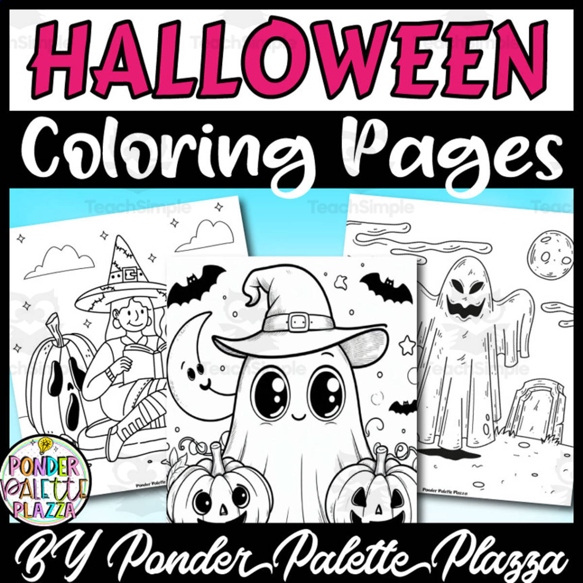 An educational teaching resource from Ponder Palette Plazza entitled Halloween Coloring Pages - Set 2 downloadable at Teach Simple.