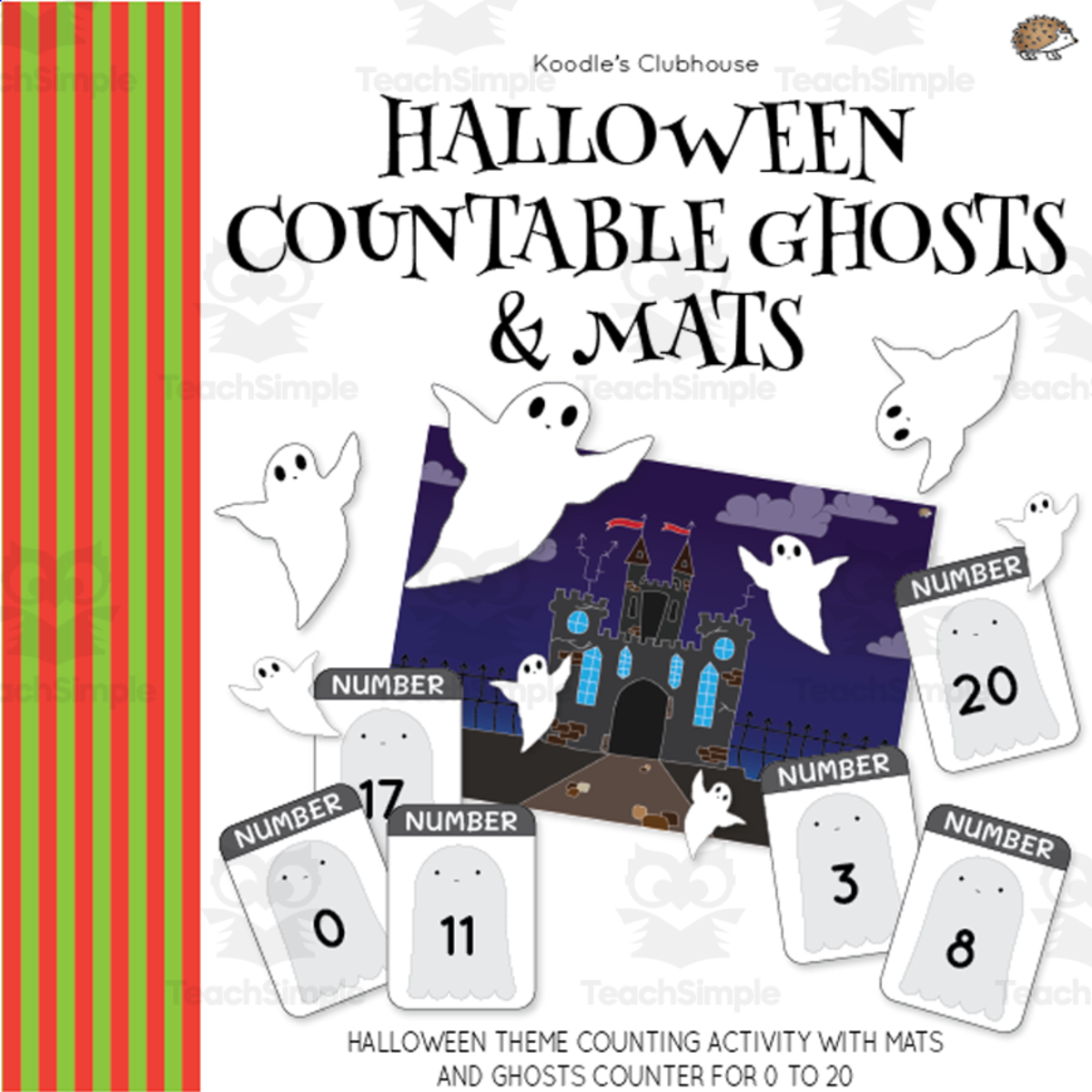 An educational teaching resource from Koodles Clubhouse entitled Halloween Countable Ghosts and Mats downloadable at Teach Simple.