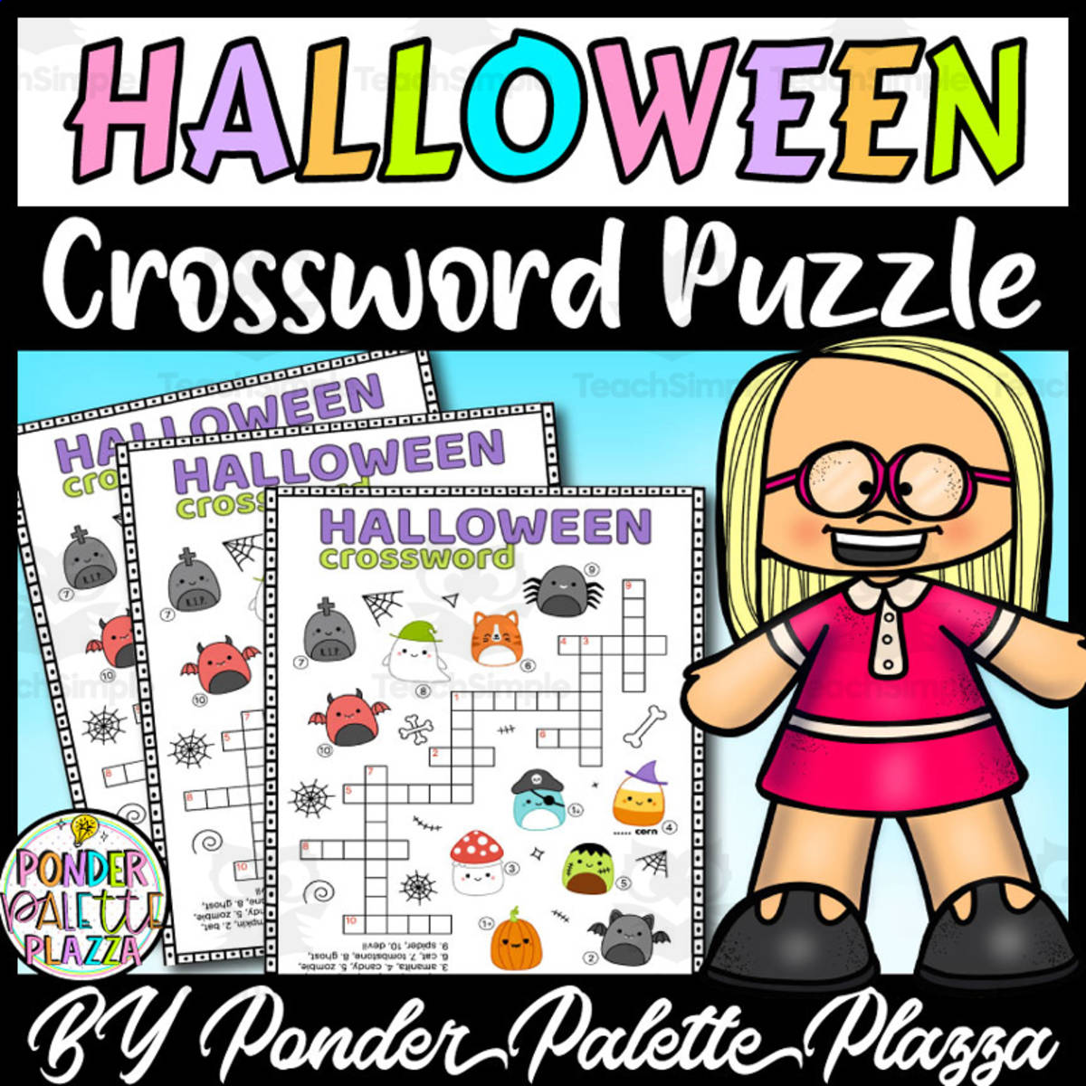 An educational teaching resource from Ponder Palette Plazza entitled Halloween Crossword Puzzle - Halloween Activities downloadable at Teach Simple.