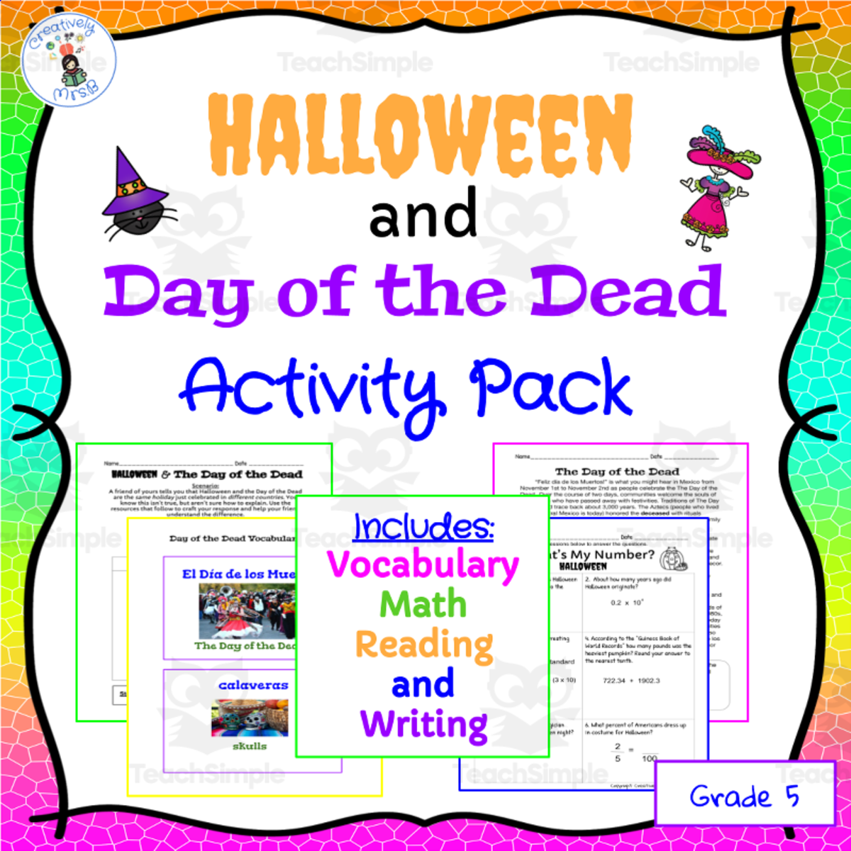 An educational teaching resource from Creatively Mrs. B entitled Halloween + Day of the Dead Activity Pack downloadable at Teach Simple.