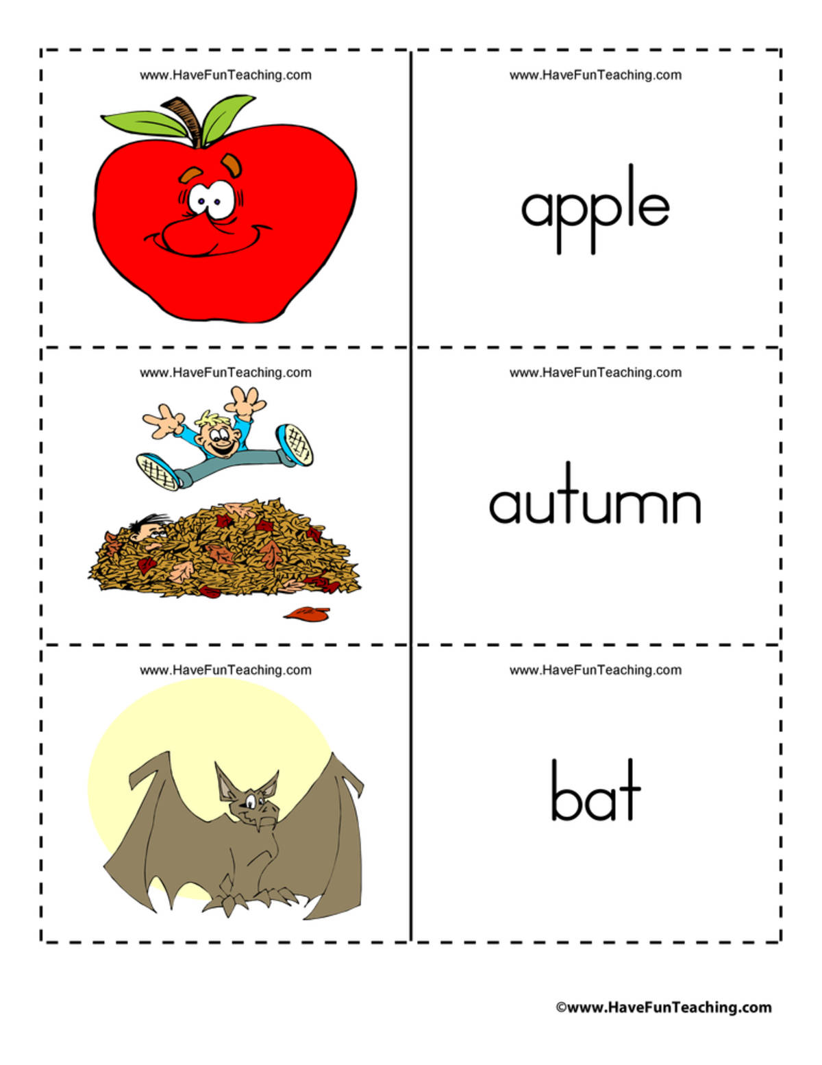 An educational teaching resource from Have Fun Teaching entitled Halloween Flash Cards downloadable at Teach Simple.