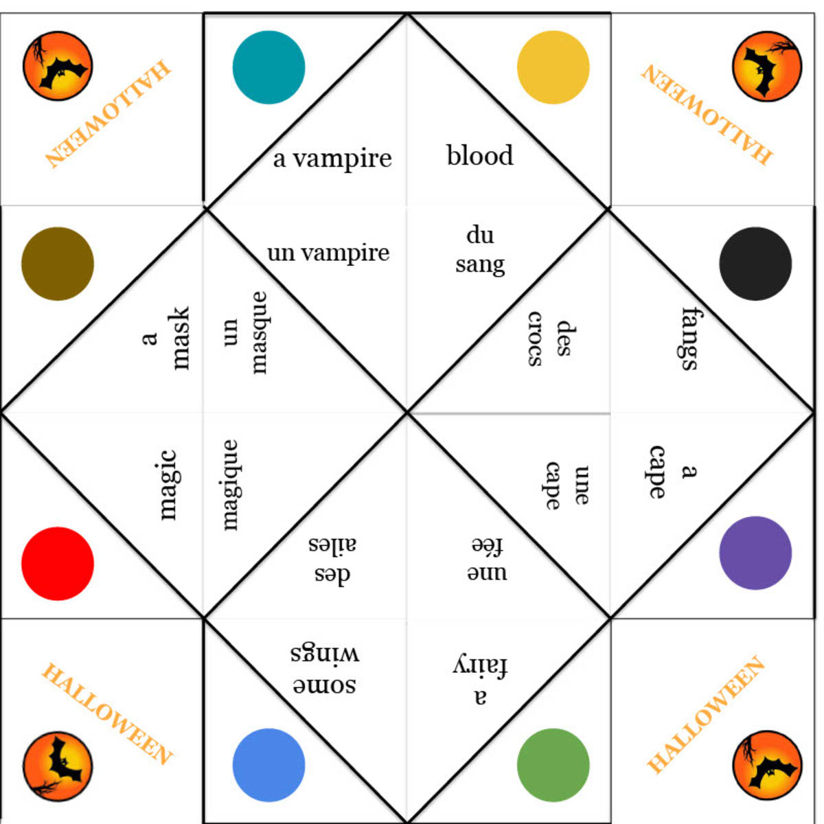 An educational teaching resource from Love Learning Languages entitled Halloween - French Halloween Vocabulary Fortune Tellers downloadable at Teach Simple.