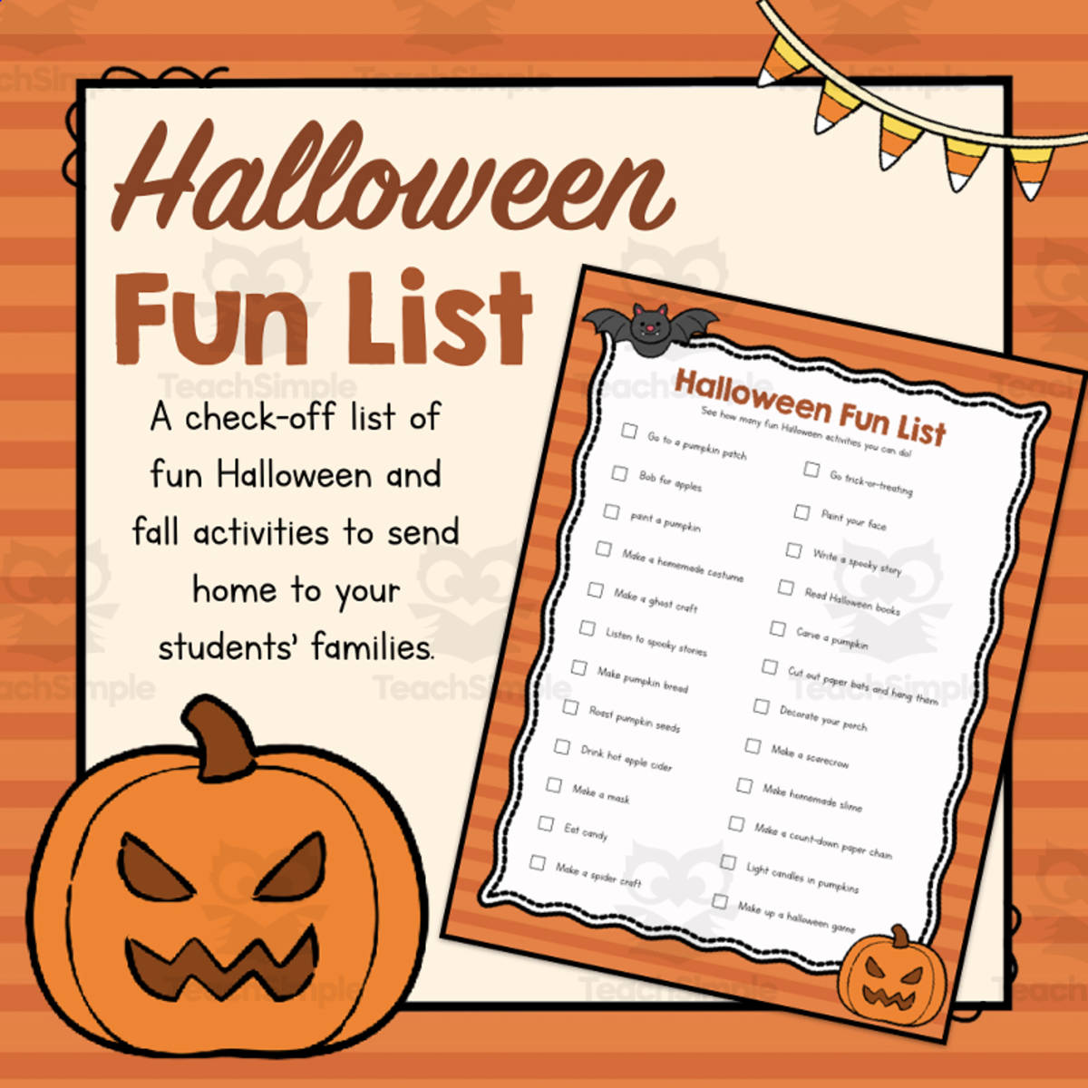 An educational teaching resource from Simply Schoolgirl entitled Halloween Fun List downloadable at Teach Simple.