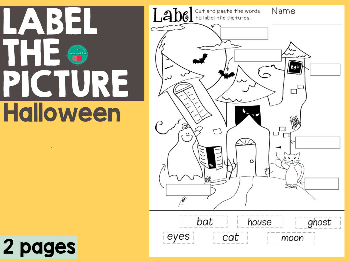 An educational teaching resource from Cherry Workshop entitled Halloween Label the Picture downloadable at Teach Simple.