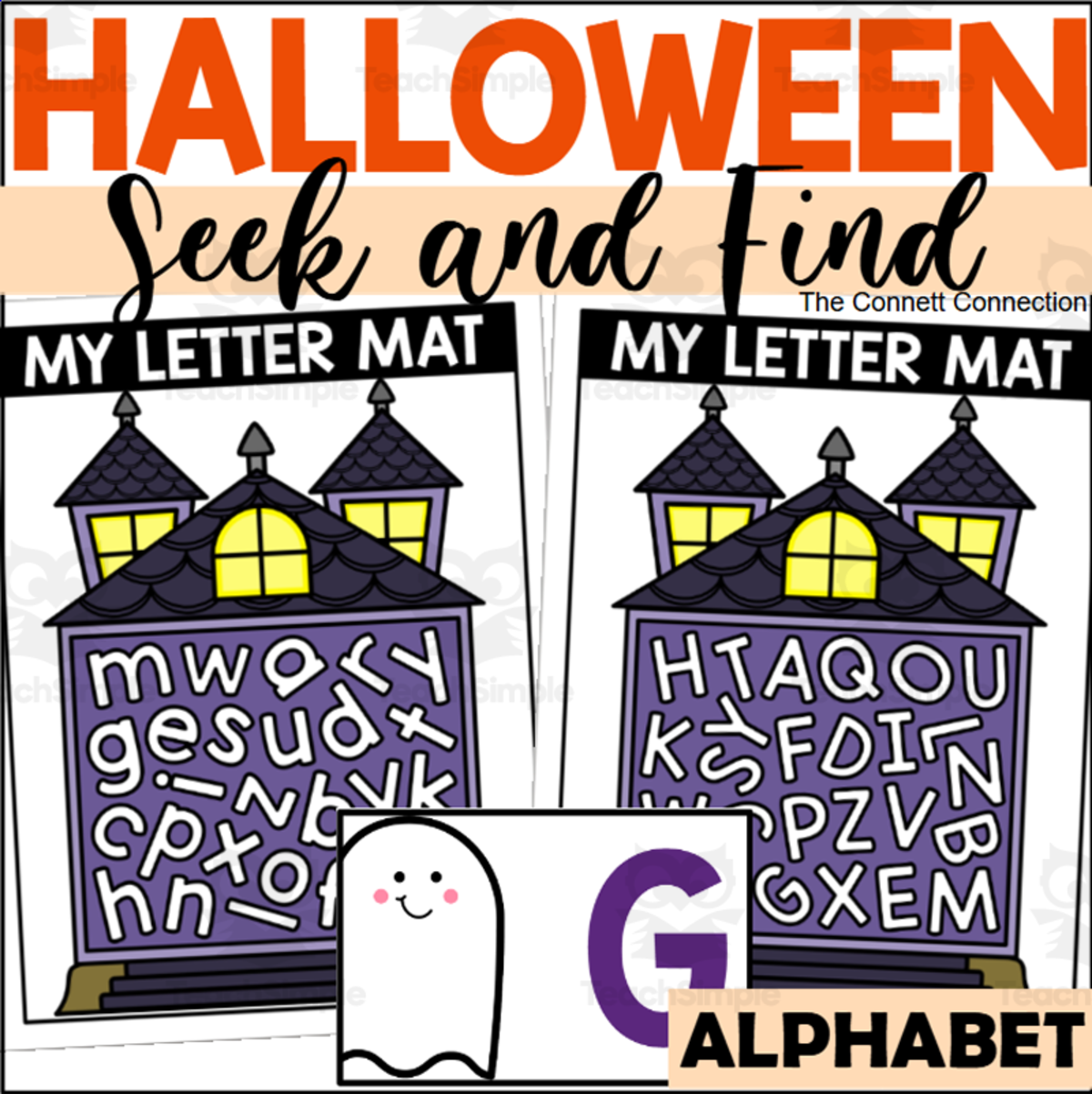 An educational teaching resource from The Connett Connection entitled Halloween Letter Recognition Seek and Find Mats downloadable at Teach Simple.