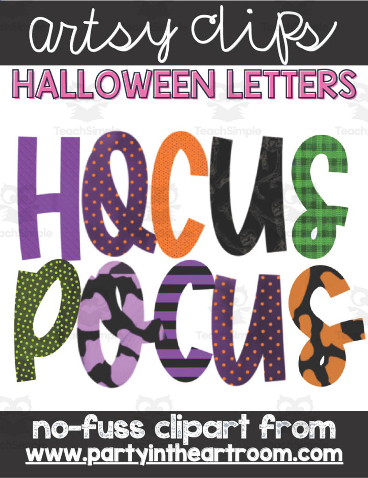 An educational teaching resource from Party in the Art Room - Arts & Crafts for Kids | Arts Integration entitled Halloween Letters Clipart downloadable at Teach Simple.