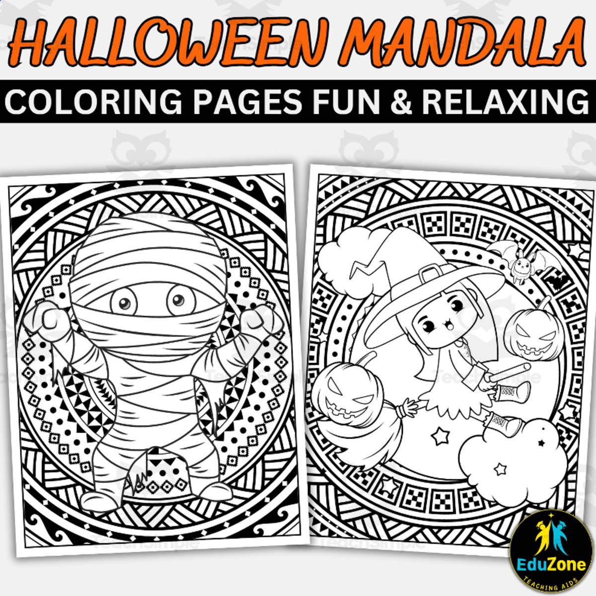 An educational teaching resource from Style Your Classroom entitled Halloween Mandala Coloring Pages: Relaxing & Printable - Fun for All downloadable at Teach Simple.