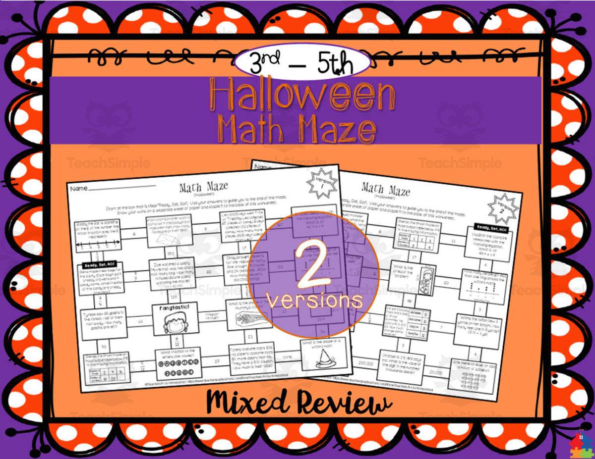 An educational teaching resource from Teachers R Us Homeschool entitled Halloween Mixed Review Math Maze downloadable at Teach Simple.