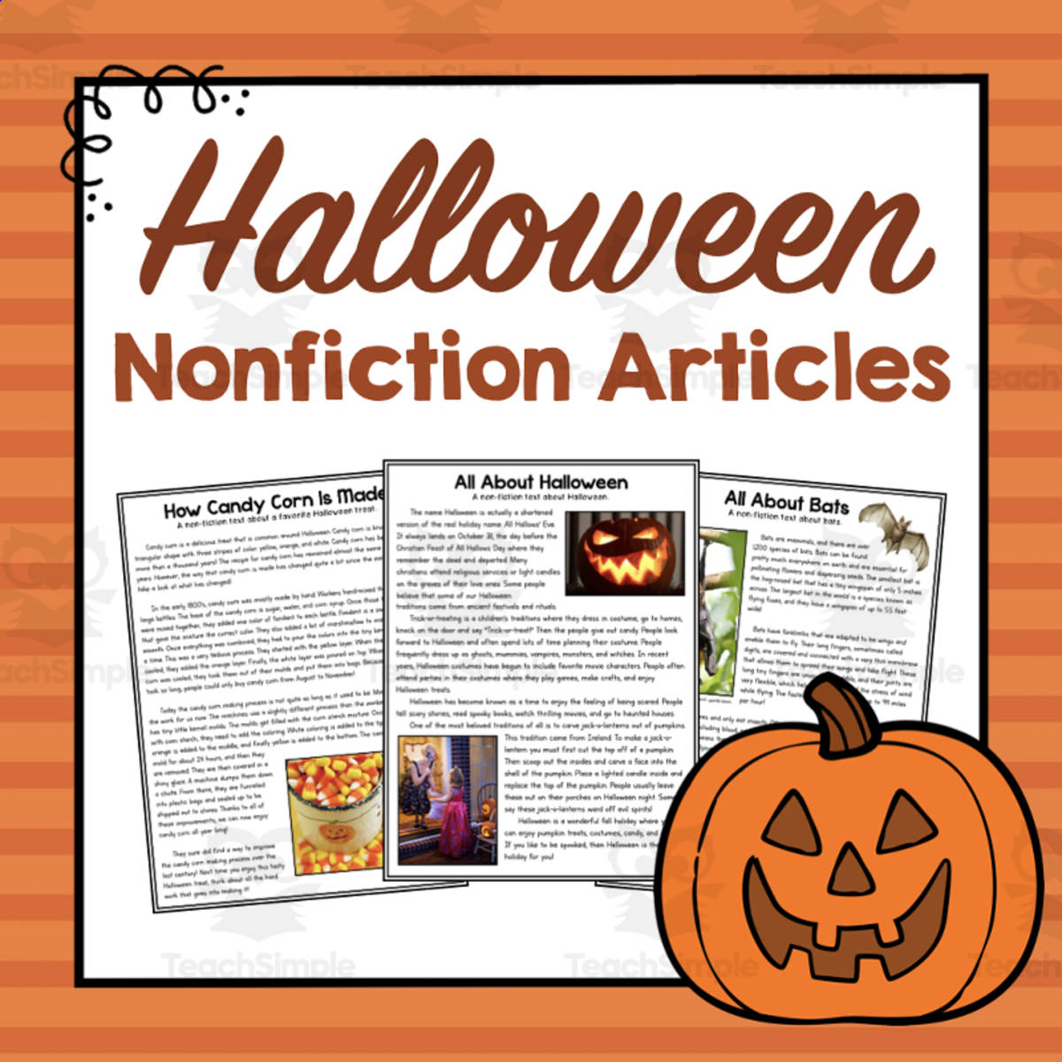 An educational teaching resource from Simply Schoolgirl entitled Halloween Non-Fiction Articles downloadable at Teach Simple.