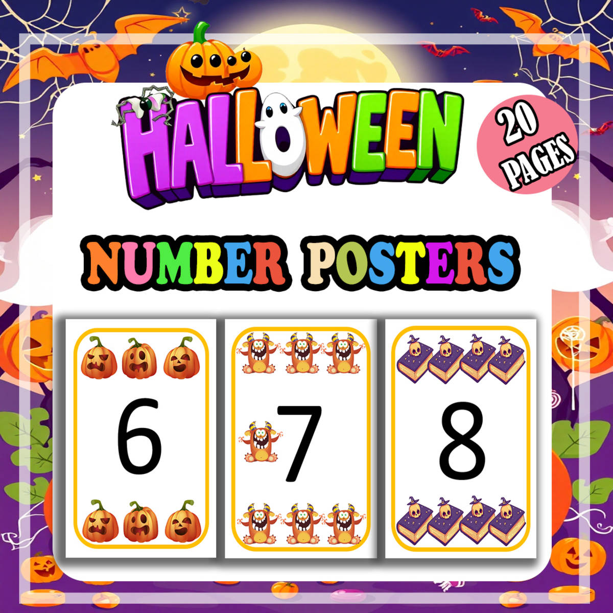 An educational teaching resource from Bambolina55 entitled Halloween Numbers 1-20 Posters Math Halloween Bulletin Board downloadable at Teach Simple.