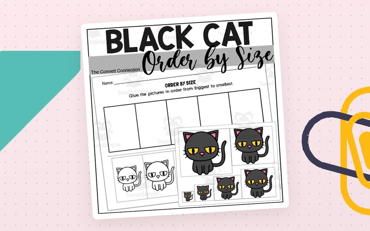 An educational teaching resource from The Connett Connection entitled Halloween Ordering by Size with Black Cats downloadable at Teach Simple.