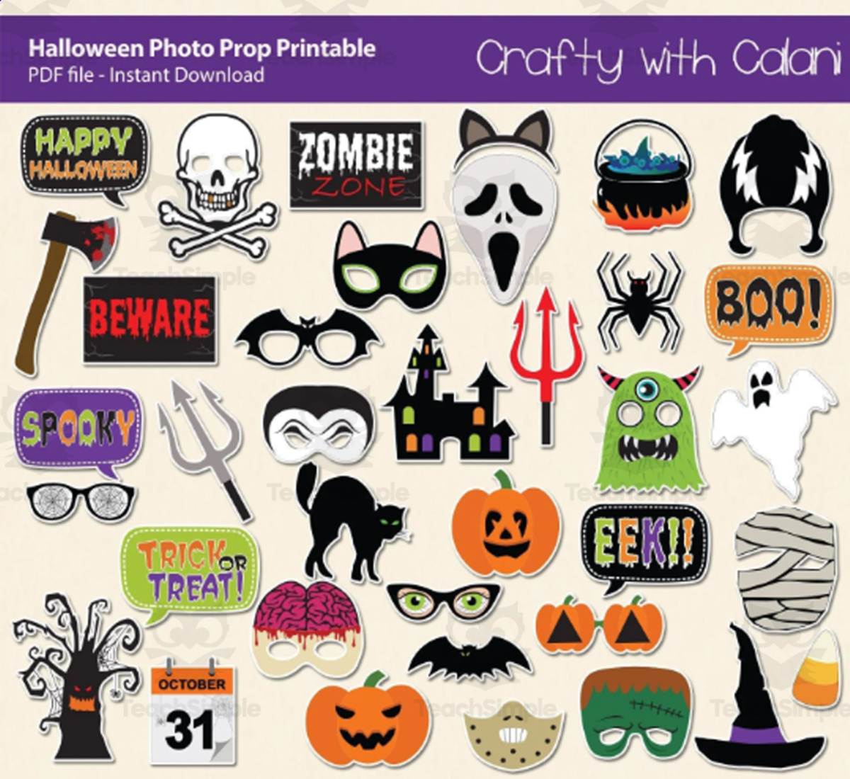 An educational teaching resource from Crafty with Calani entitled Halloween Photo Booth Prop Classroom Activity downloadable at Teach Simple.