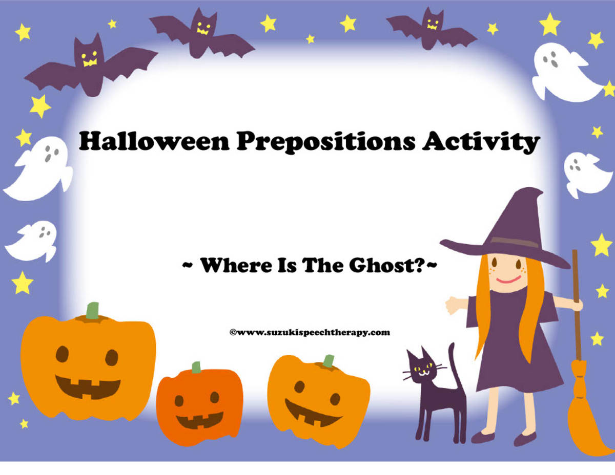 An educational teaching resource from Suzuki Speech Therapy entitled Halloween Prepositions Activity downloadable at Teach Simple.