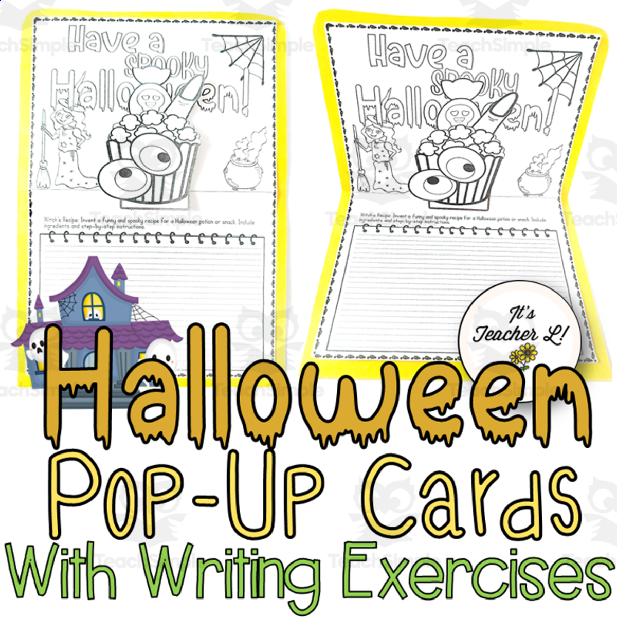An educational teaching resource from It's Teacher L entitled Halloween Project: Pop-Up Cards with Writing Exercises downloadable at Teach Simple.