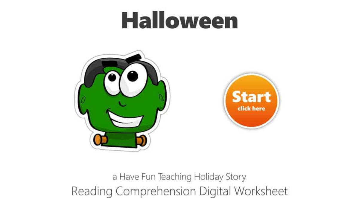 An educational teaching resource from Have Fun Teaching entitled Halloween Reading Comprehension Digital Worksheet downloadable at Teach Simple.