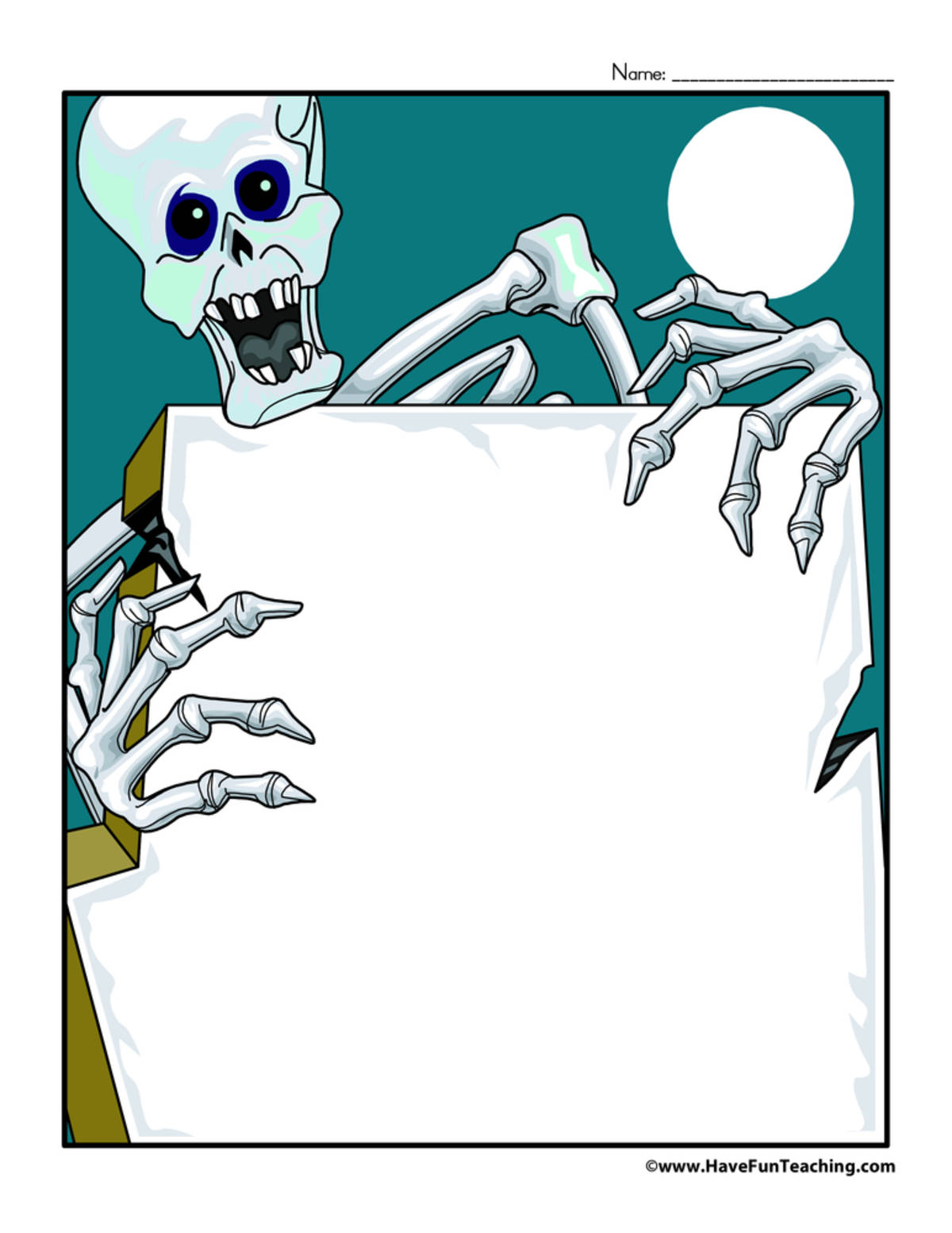 An educational teaching resource from Have Fun Teaching entitled Halloween Skeleton Writing Paper downloadable at Teach Simple.
