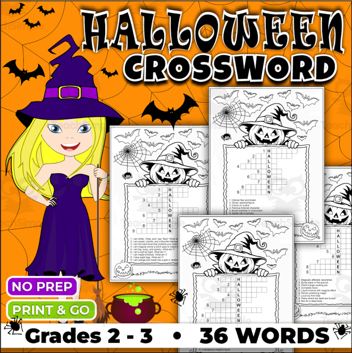 Halloween Vocabulary Crossword Puzzles – 4 Printable Word Games for Ki preview