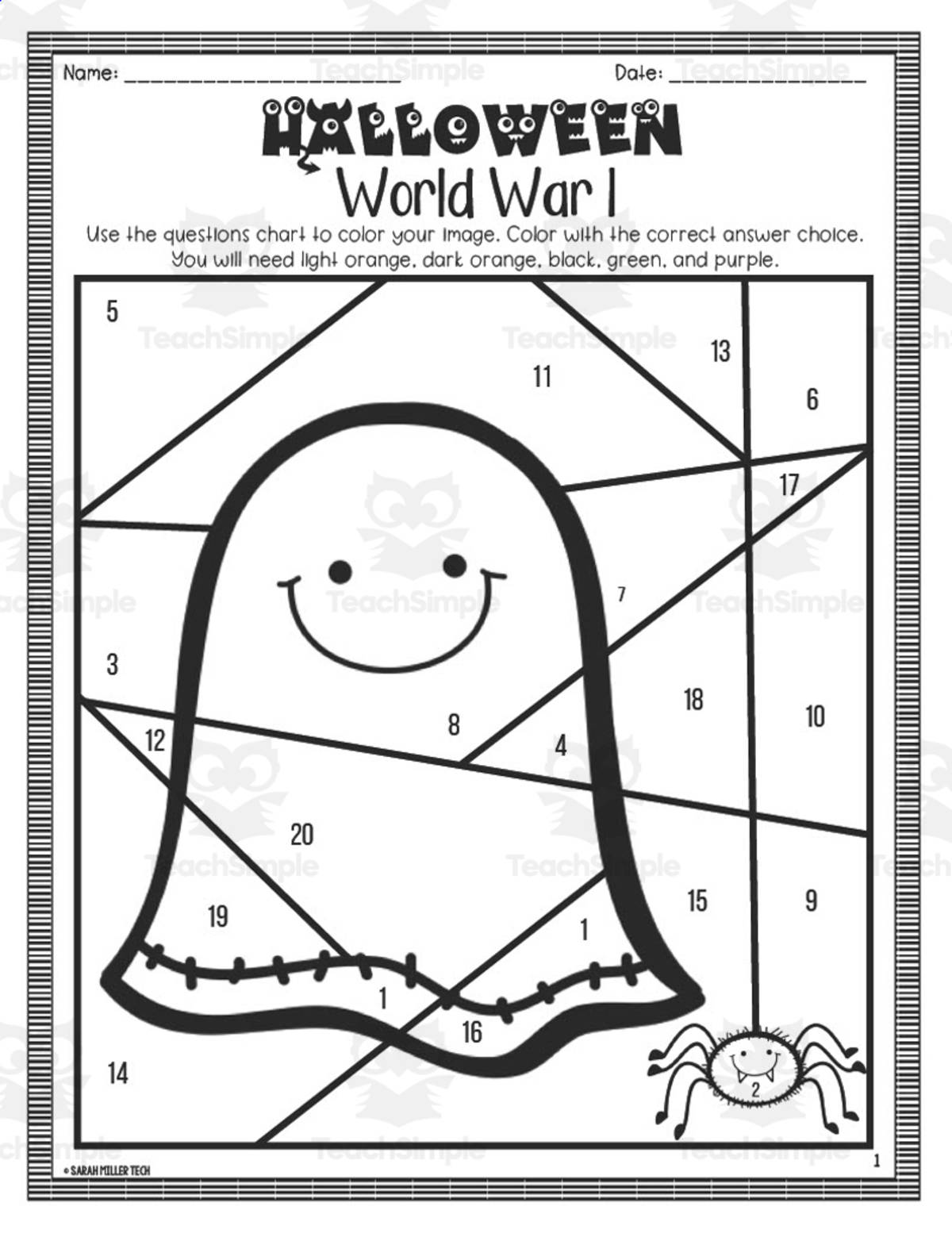 An educational teaching resource from Sarah Miller Tech entitled Halloween World War I Coloring Activity downloadable at Teach Simple.
