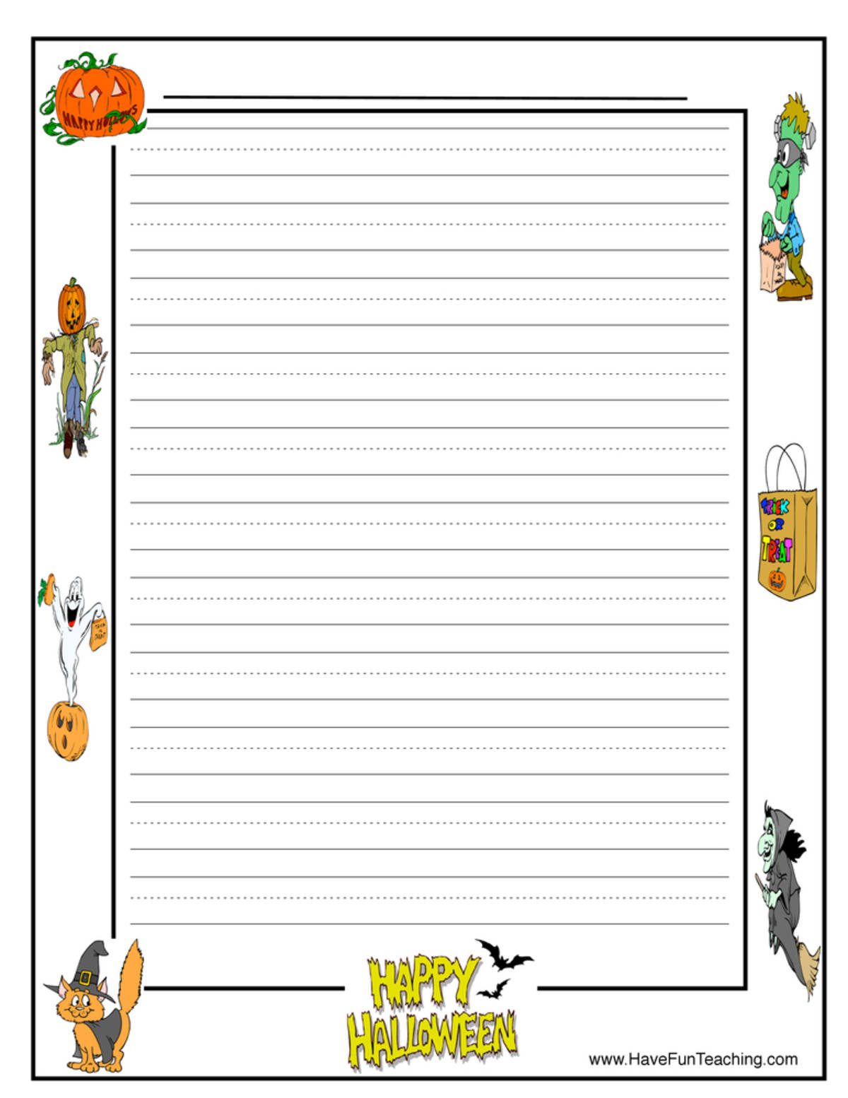 An educational teaching resource from Have Fun Teaching entitled Halloween Writing Paper downloadable at Teach Simple.