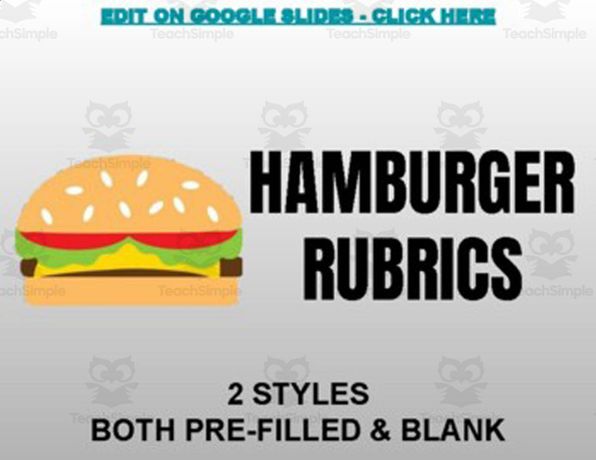 An educational teaching resource from Roombop entitled Hamburger Rubrics (Editable on Google Slides) downloadable at Teach Simple.